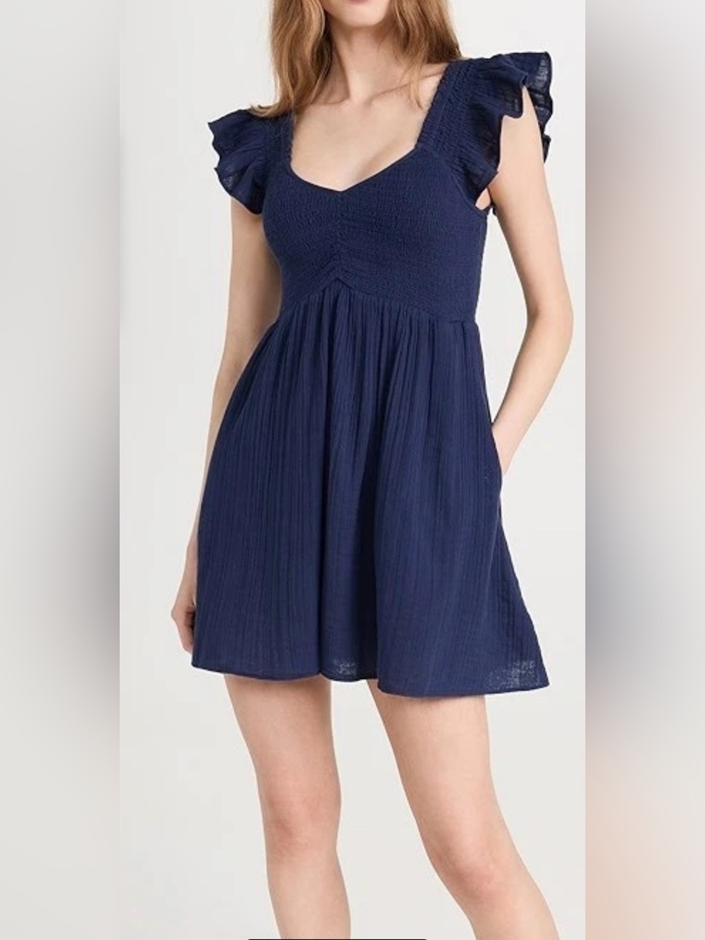 LoveShackFancy Royal Blue Smocked Square Neck Top
